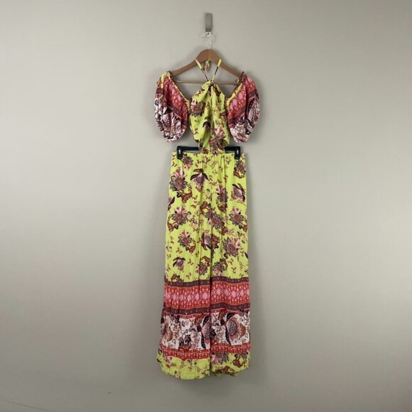 Free People Bali Citrus Skies Halter Neck Wide Leg Jumpsuit Size XS - Picture 3 of 9